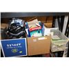 Image 1 : TWO BOXES OF TOYS HELMETS AND TOTE OF SCRAP BOOKING SUPPLIES