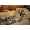 Image 1 : TWO BOXES OF KITCHEN ITEMS AND TRAYS