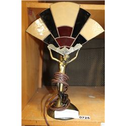 STAINED GLASS AND BRASS TABLE LAMP