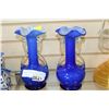 Image 1 : PAIR OF BLUE ART GLASS HANDLED VASES