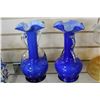 Image 2 : PAIR OF BLUE ART GLASS HANDLED VASES