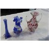 Image 1 : TWO BLUE ART GLASS VASES AND AS IS ART GLASS VASE