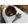 Image 1 : BURL BOWL AND CARVED WOLF MASK