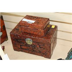 TWO CARVED WOOD JEWELLRY BOXES