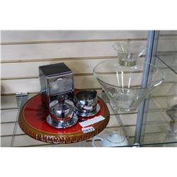 ART DECO LAZY SUZAN GLASS CHIP AND DIP SET