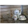 Image 1 : COPENHAGEN TEAPOT AND TRAY CREAM AND SUGAR AND OTHER CHINA AND CRYSTAL PIECES