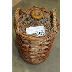 WICKER WRAPPED STONEWARE WHISKEY JUG