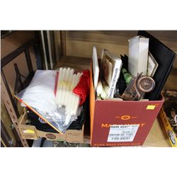 TWO BOXES OF PORCELAIN EAGLE COLLECTIBLES AND CANDLES