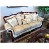 Image 1 : BEIGE FLORAL CHERRY WOOD SOFA & LOVE SEAT SET