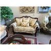 Image 2 : BEIGE FLORAL CHERRY WOOD SOFA & LOVE SEAT SET