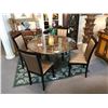 Image 1 : DARK BROWN 120 CM ROUND MARBLE TABLE WITH MARBLE BASE & 4 DARK WOOD FRAMED CHAIRS