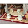 Image 2 : WOODEN CARVED ELEPHANT FOOT STOOL, PAIR OF ELEPHANT STATUES & 2 FISH STATUES
