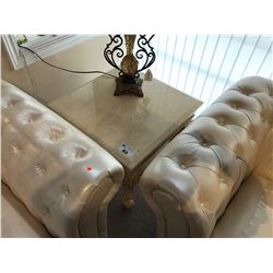 BEIGE MARBLE & WOOD END TABLE