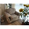 Image 2 : PAIR OF BEIGE FLORAL PATTERNED WOOD FRONT OVERSIZED ARM CHAIRS