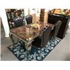 Image 1 : BROWN MARBLE TOP CHROME BASE DINING TABLE WITH 4 LEATHER & CHROME DINING CHAIRS