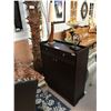 Image 1 : DARK WOOD MODERN SHOE CABINET WITH TABLE LAMP & FRENCH HORN DECOR