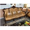Image 1 : CHERRY WOOD & LEATHER VICTORIAN STYLE SOFA & LOVE SEAT SET