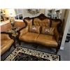 Image 2 : CHERRY WOOD & LEATHER VICTORIAN STYLE SOFA & LOVE SEAT SET