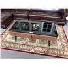 Image 1 : BLACK GLASS TOP & WALNUT MODERN COFFEE TABLE