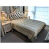 Image 1 : ROSE WHITE ORNATE PILLOW BACK WOODEN QUEEN BEDROOM SUITE WITH: QUEEN BED, QUEEN MATTRESS & 2 END