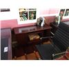 Image 3 : CHERRY LEATHER FRONT EXECUTIVE DESK WITH MOBILE PEDESTAL, CREDENZA & MODERN OFFICE CHAIR