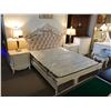 Image 1 : WHITE ORNATE WOODEN ROSE LEATHER BACK QUEEN SIZE BED SUITE WITH QUEEN BED, MATTRESS & 2 NIGHT