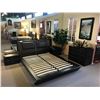 Image 1 : DARK WOOD & BROWN LEATHER QUEEN SIZE BED SUITE WITH QUEEN BED, 2 NIGHT STANDS, 4 DRAWER DRESSER &