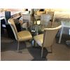 Image 1 : STAINLESS & GLASS CIRCULAR DINING TABLE WITH 3 CHAIRS