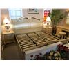 Image 1 : WHITE ORNATE STUDDED LEATHER & WOOD KING SIZE BEDROOM SUITE WITH KING BED & 2 NIGHT STANDS