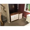 Image 2 : WHITE & DARK WOOD 3 PIECE MODERN OFFICE SET WITH WRITING DESK, 3 DRAWER PEDESTAL & 3 DRAWER CABINET