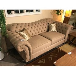 BEIGE STUDDED CURVED BACK SOFA & LOVE SEAT