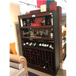 CHERRY WOOD & LEATHER MOBILE BAR CABINET