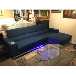 BLUE FABRIC 3 SEAT SECTIONAL WITH CHAISE