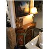 Image 1 : CHERRY WOOD FLOWER PAINTED SINGLE DOOR, SINGLE DRAWER CONSOLE TABLE WITH TABLE LAMP & 2 CANDLE