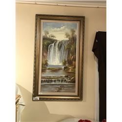 WATERFALL FRAMED OIL PAINTING