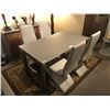 Image 1 : WALNUT & FROSTED GLASS MODERN DINING TABLE WITH 4 LEATHER CHAIRS