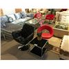 Image 1 : BLACK LEATHER SWIVEL CHAIR & RED LEATHER SWIVEL CHAIR WITH MODERN END TABLE & FLORAL DECOR