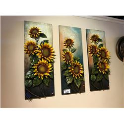 3 PIECE 3D METAL SUNFLOWER ARTWORK