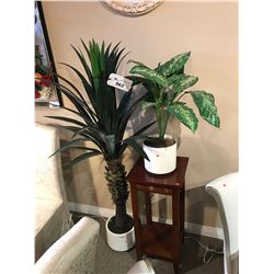 LARGE FAUX POTTED PALM & CHERRY PLANT TABLE