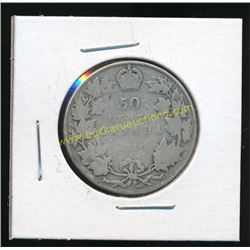 1910 Canadian Silver King George 50 Cent Coin