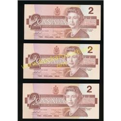 Lot Of 3 Canadian 1986 sequential $2 Uncirculated