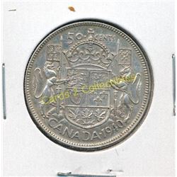 1940 Canadian King George Silver 50 Cent Coin
