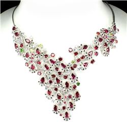 Natural Rhodolite, Tanzanite Ruby Sapphire Necklace