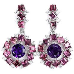 NATURAL AMETHYST, RHODOLITE GARNET Earrings