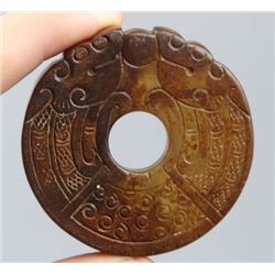 Old Chinese Natural Jade Hand Engraving Two Dragons