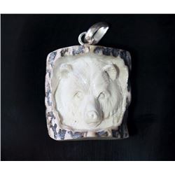 Hand Carved Antler Bear Pendant