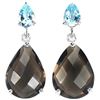 Image 1 : NATURAL SMOKY QUARTZ & SKY BLUE TOPAZ Earrings
