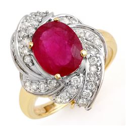 3.55 CTW Ruby & Diamond Ring 14K Yellow Gold - REF-74H4A - 13224