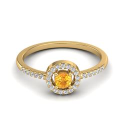 0.50 CTW Citrine & Micro Pave VS/SI Diamond Ring Solitaire Halo 18K Yellow Gold - REF-36X2T - 20697