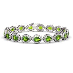 16.08 CTW Peridot & Diamond Halo Bracelet 10K White Gold - REF-312K2W - 41117